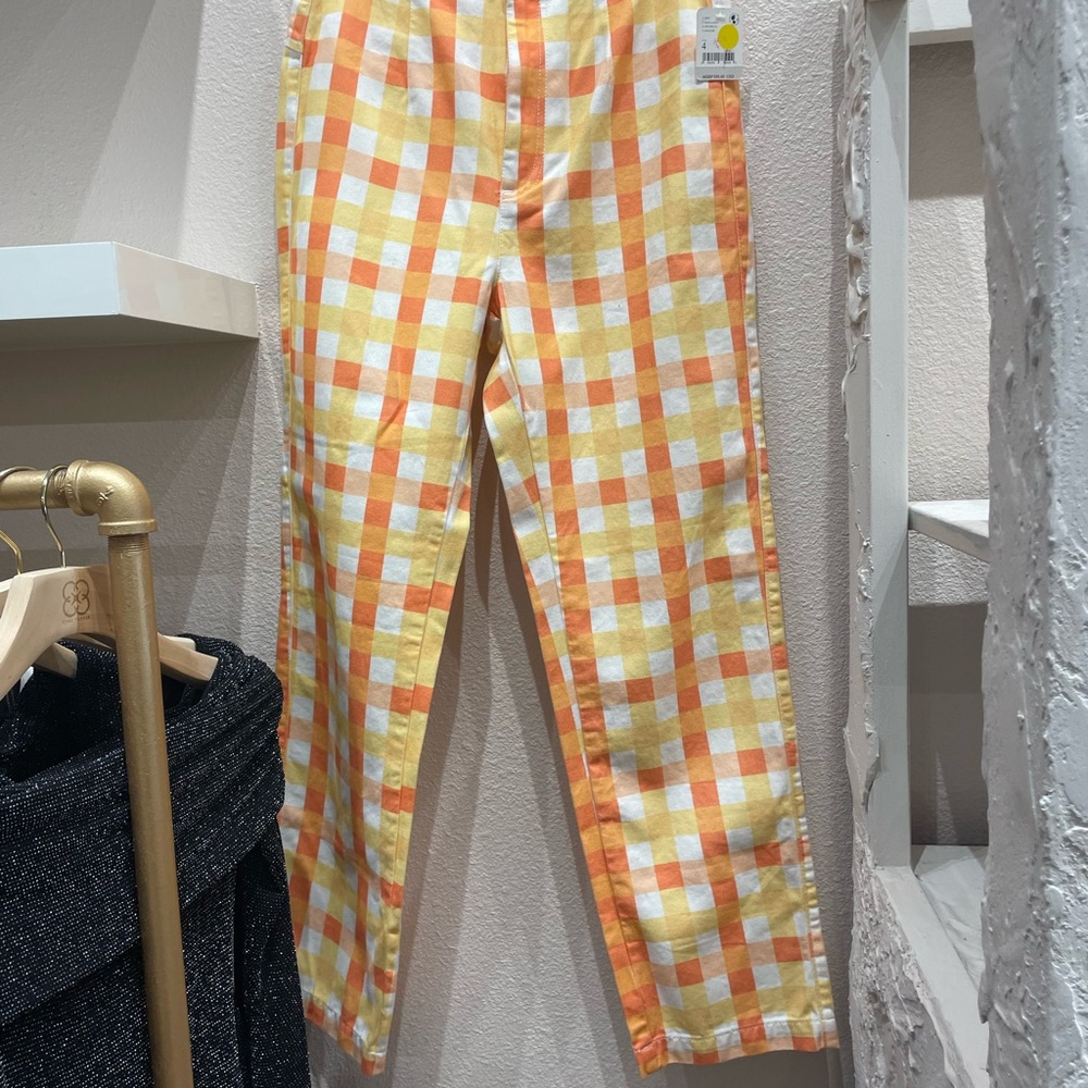 Free People Orange and Yellow Plaid Pants